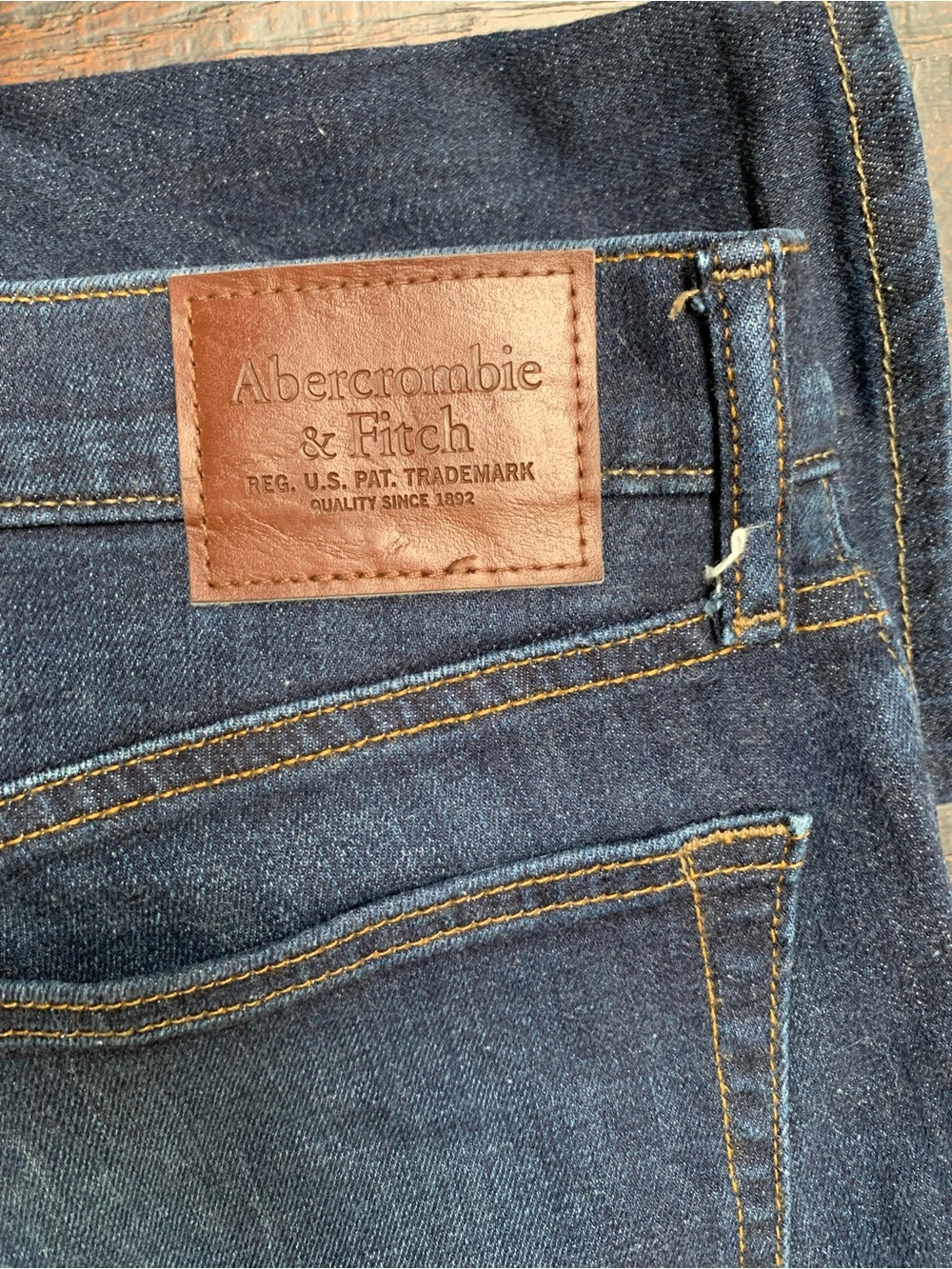 Abercrombie & Fitch Men's Indigo Slim Denim Jeans with Leather Patch